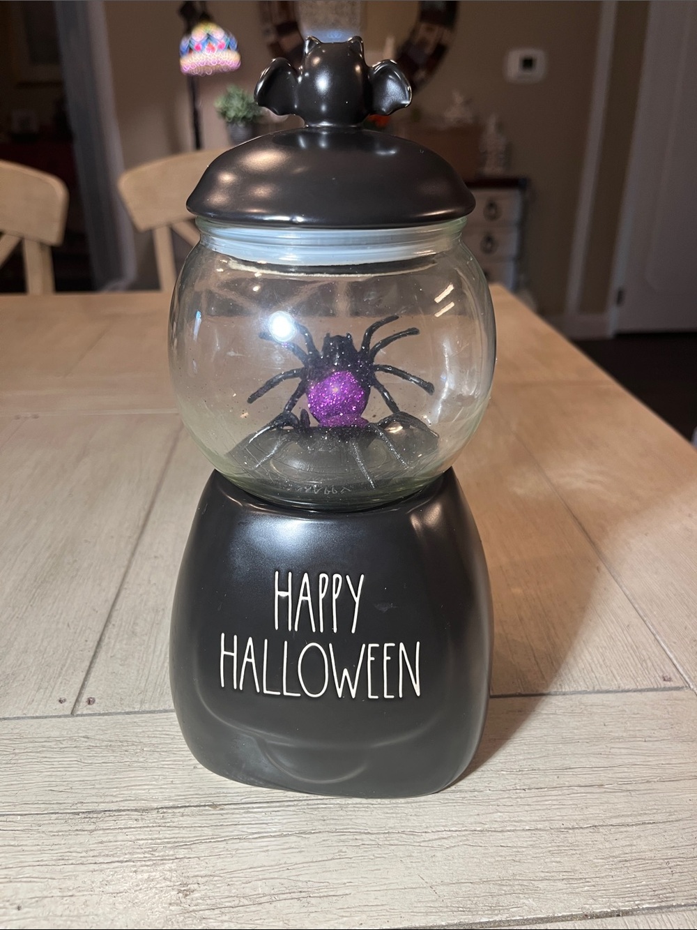 Rae Dunn Black Halloween Spider Glitter Globe